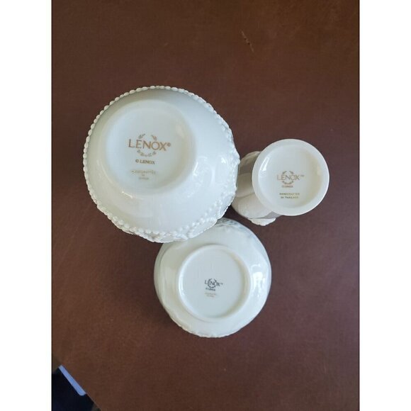 Lenox Vases And Bowl Rose Blossom‎ Porcelain 24k Gold Rimmed Ivory Colored EUC - Picture 10 of 10